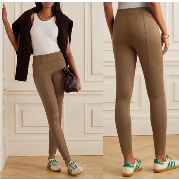 SPANX Womens Suede Stretch High Waisted Velvety Soft Leggings Brown Pull Ons M - Picture 9 of 9